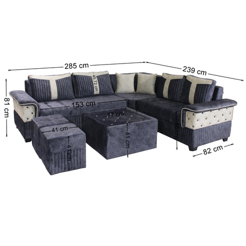 Cozy L Shape Fabric 8 Seater Sofa Blue