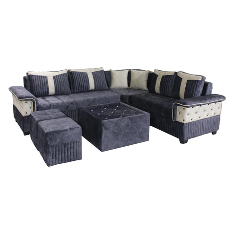 Cozy L Shape Fabric 8 Seater Sofa Blue