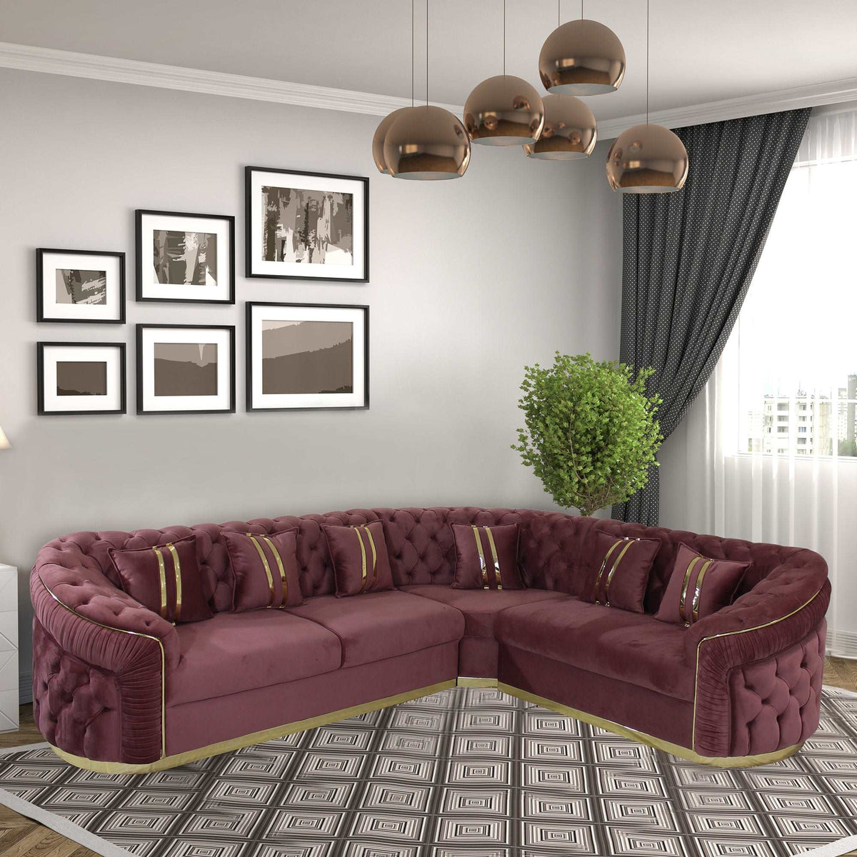 Goldwin Velvet Fabric 5 Seater Sofa Set