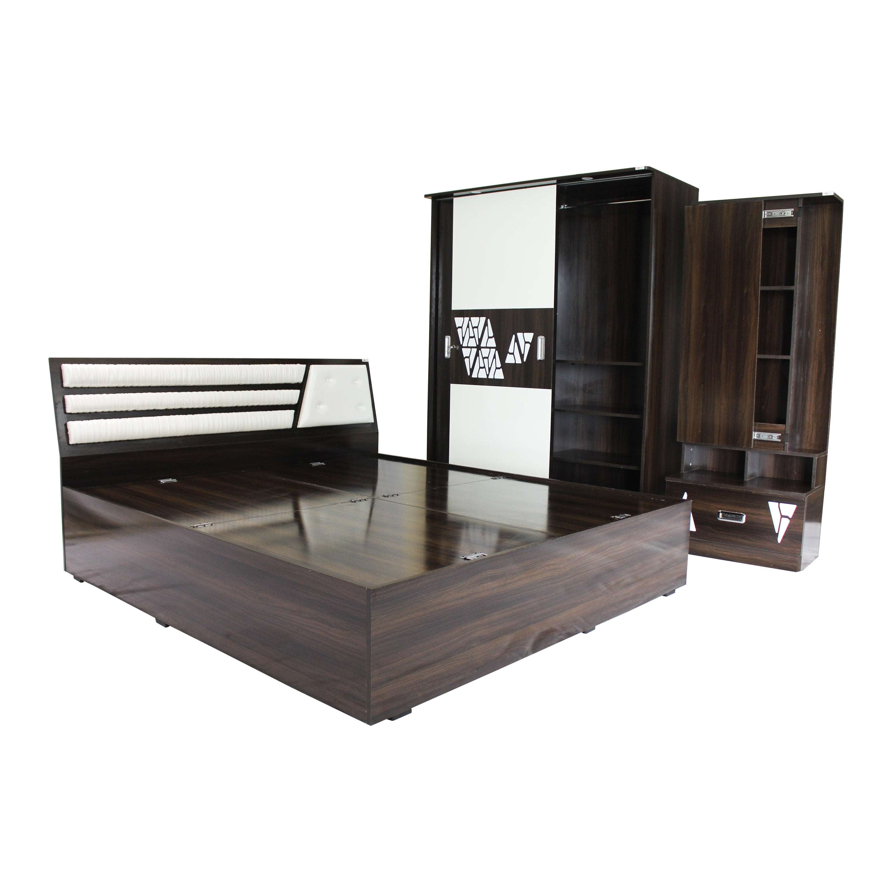 Gracy Bedroom Set with King Size Hydrulic Bed, Sliding Wardrobe & Dressing Table