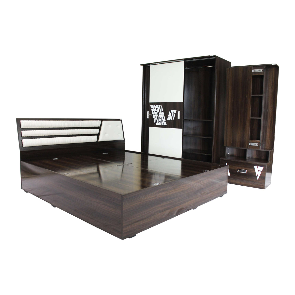 Gracy Bedroom Set with King Size Hydrulic Bed, Sliding Wardrobe & Dressing Table