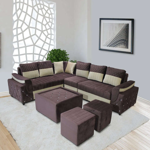 Torquo L Shape Fabric 8 Seater Sofa Set Purple