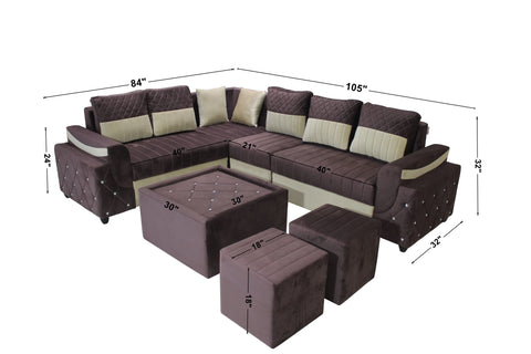 Torquo L Shape Fabric 8 Seater Sofa Set Purple
