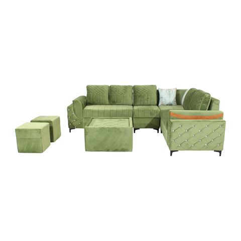 Torquo L Shape Fabric 8 Seater Sofa Green