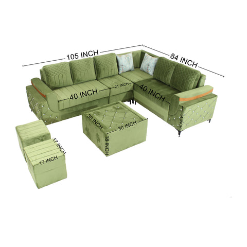 Torquo L Shape Fabric 8 Seater Sofa Green