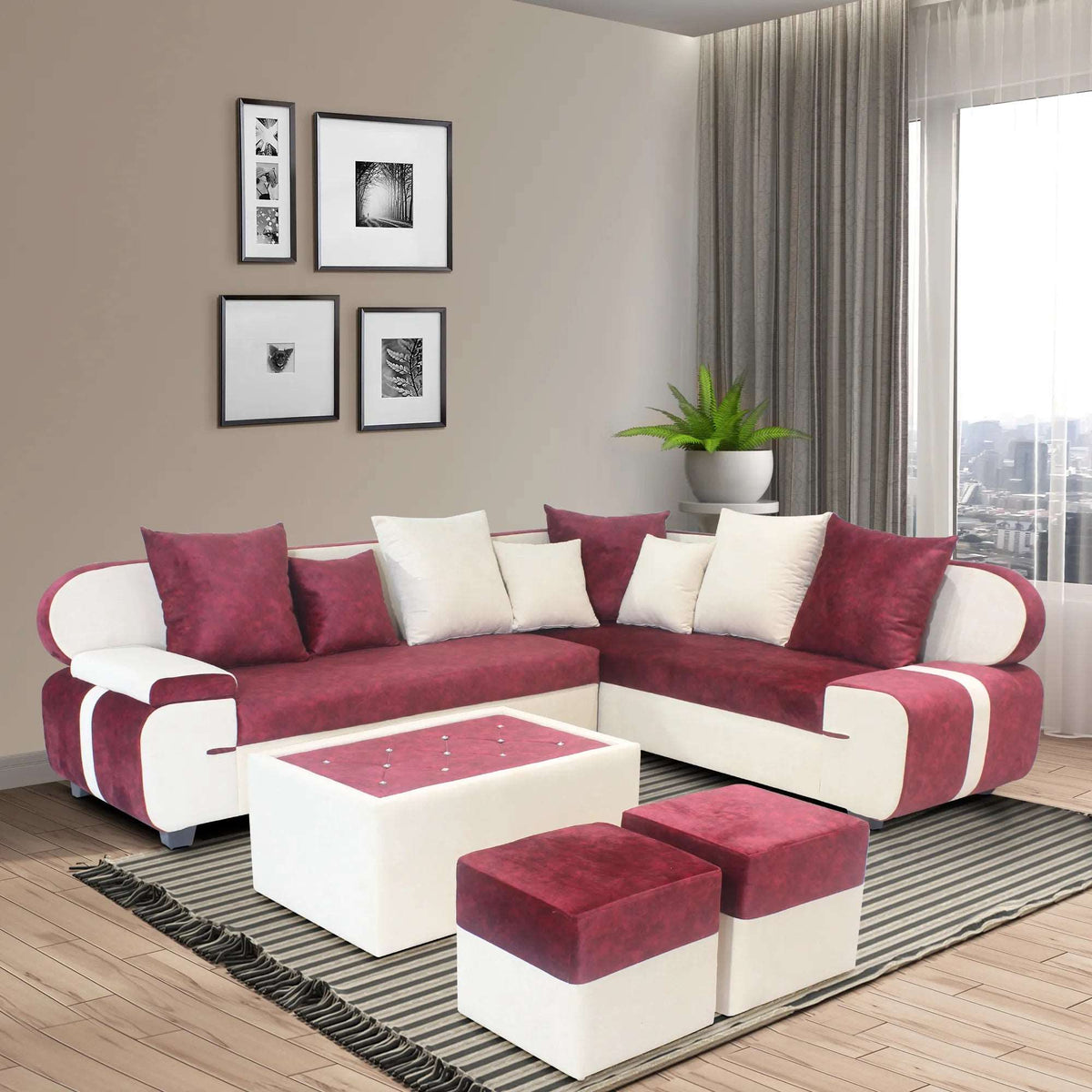 Alice 7 Seater Sofa Set with Center Table & Puffy