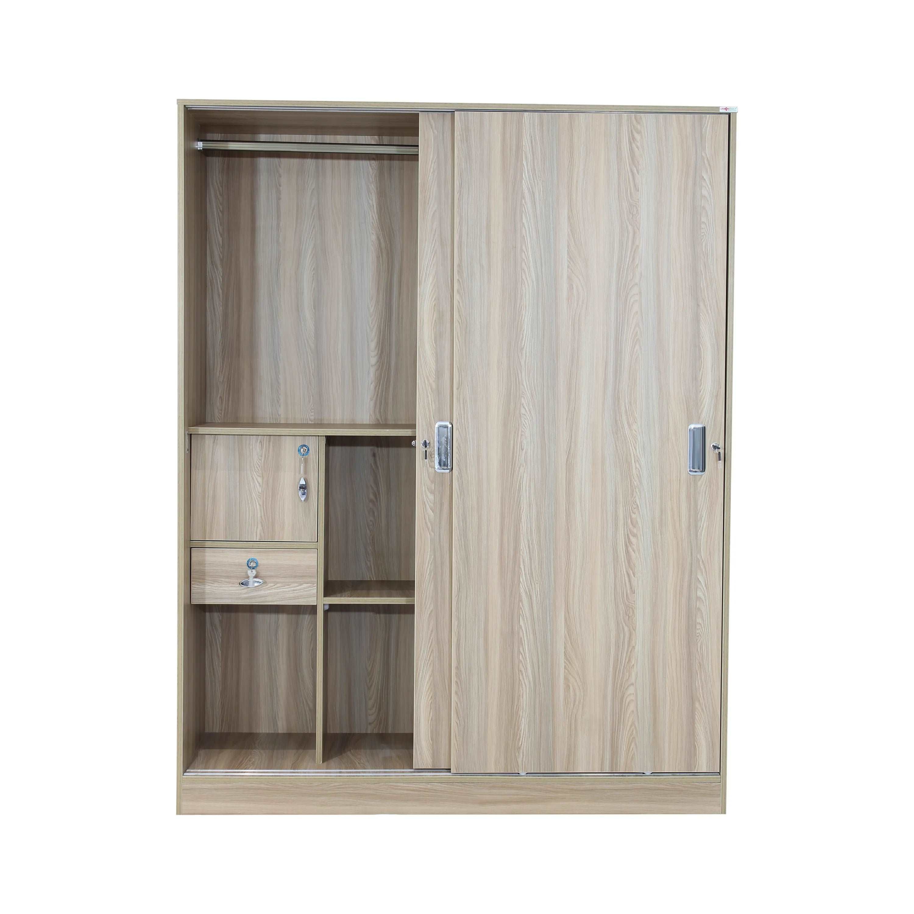 Maple Bedroom Set With King Size Box Storage Bed, Sliding Wardrobe & Dressing Table