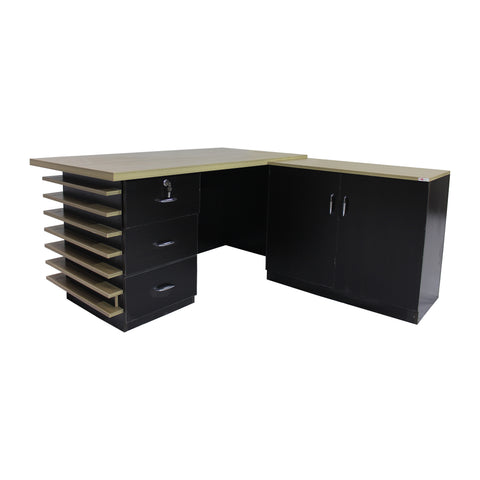 Lexon Engineered Wood Office Table with Drawer and Cabinet