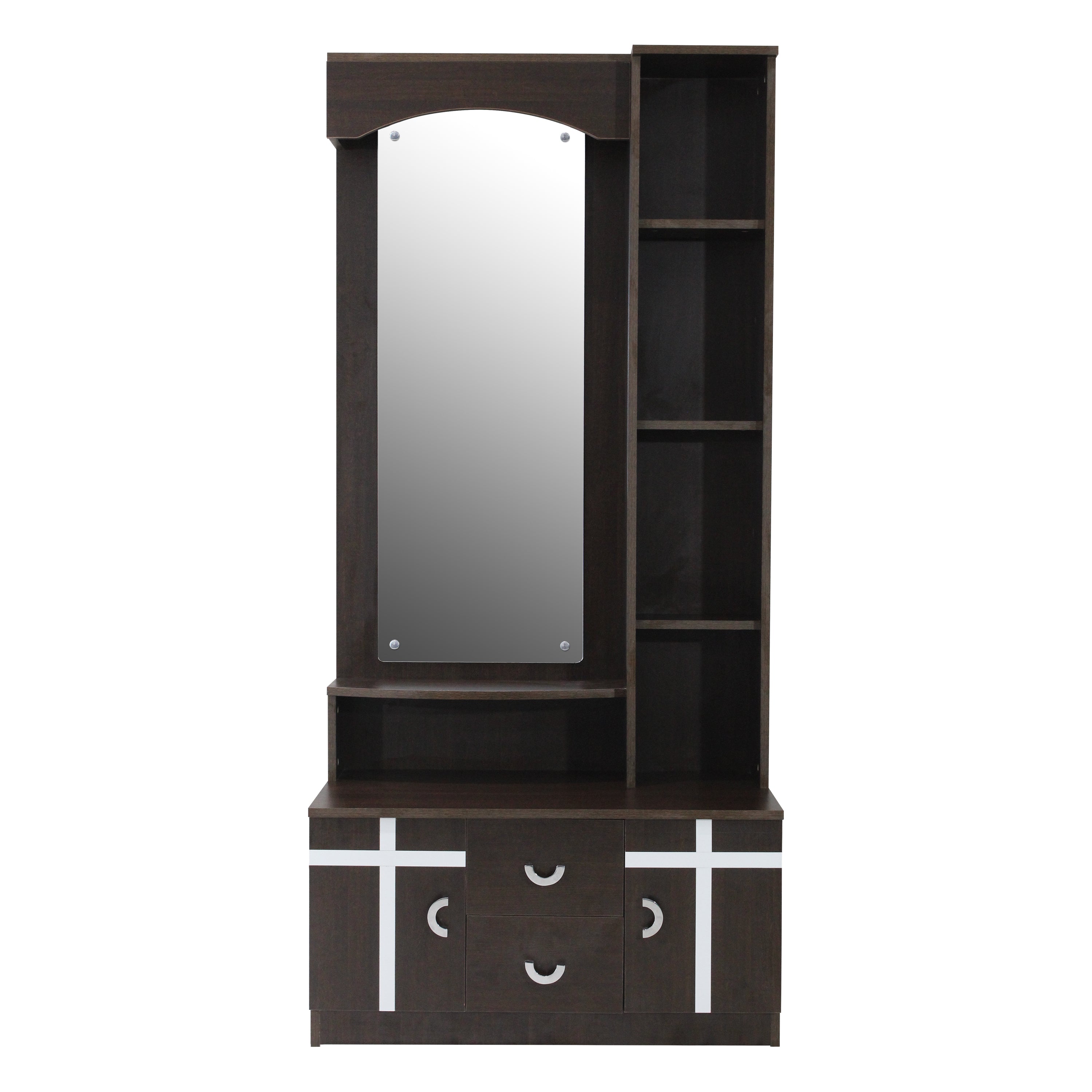 Engineered Wood Textured Dressing Table with Mirror, Storage Shelves , –  Caspian Furnitures