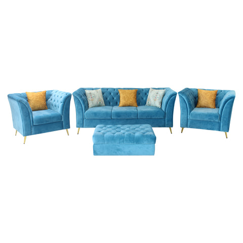 Cabriole Velvet Fabric Five Seater Sofa Set