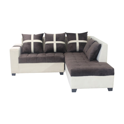 Futon Five Seater Sofa Set with Center Table & Puffy (Brown)